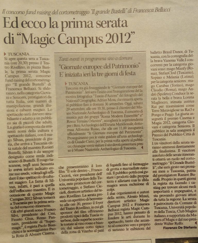 Magic Campus 2012 Tuscania - Corriere di Viterbo - 29 settembre 2012