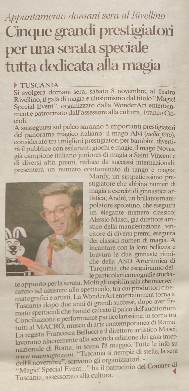 Magic Special Event Tuscania - Il Corriere di Viterdo - 7 novembre 2016